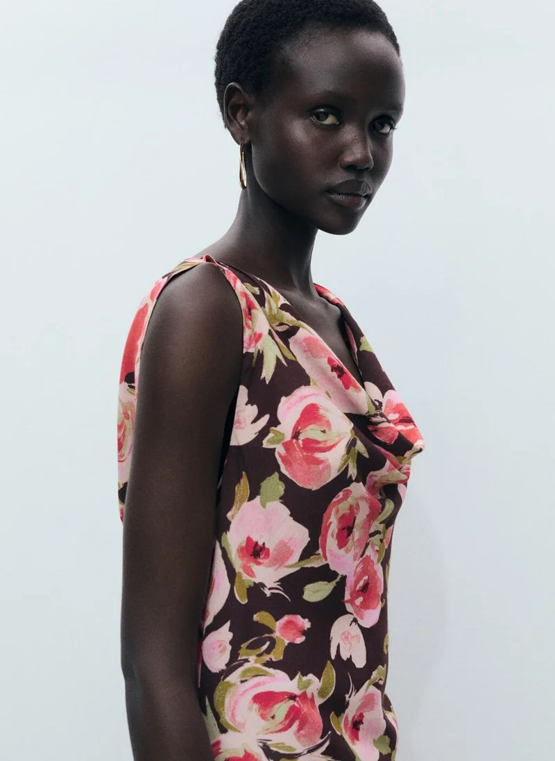 MANGO  floral cowlneck dress for Women | Best Price UAE